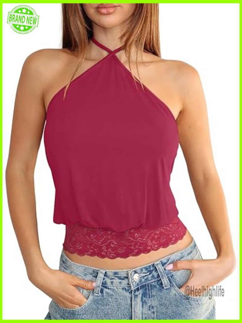 Sexy Halter Lace Tank Top Double Lined Y2K Backless Crop Top